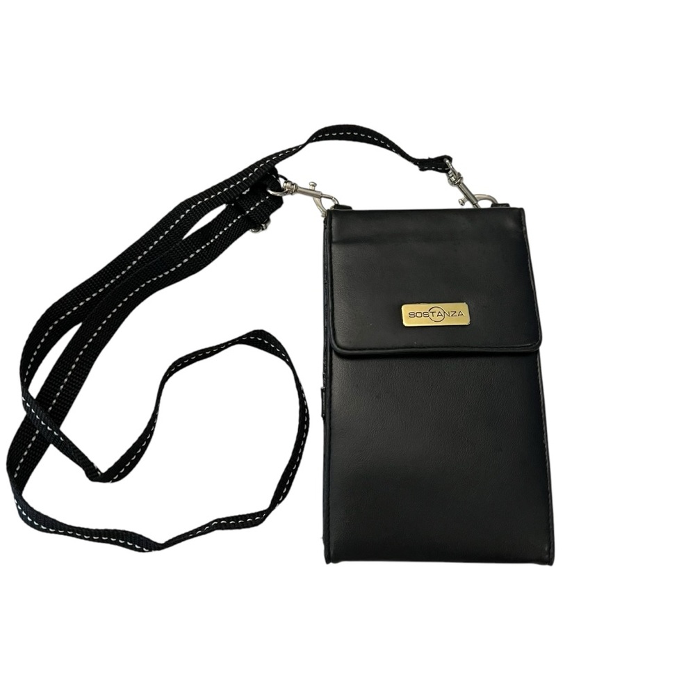 Sostanza Black Faux Leather Crossbody Bag Wallet Credit Card Travel Organizer